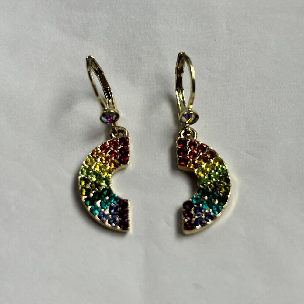 KIRKS FOLLY Rainbow Wishes Multi-Color Crystals Leverback Earrings Goldtone